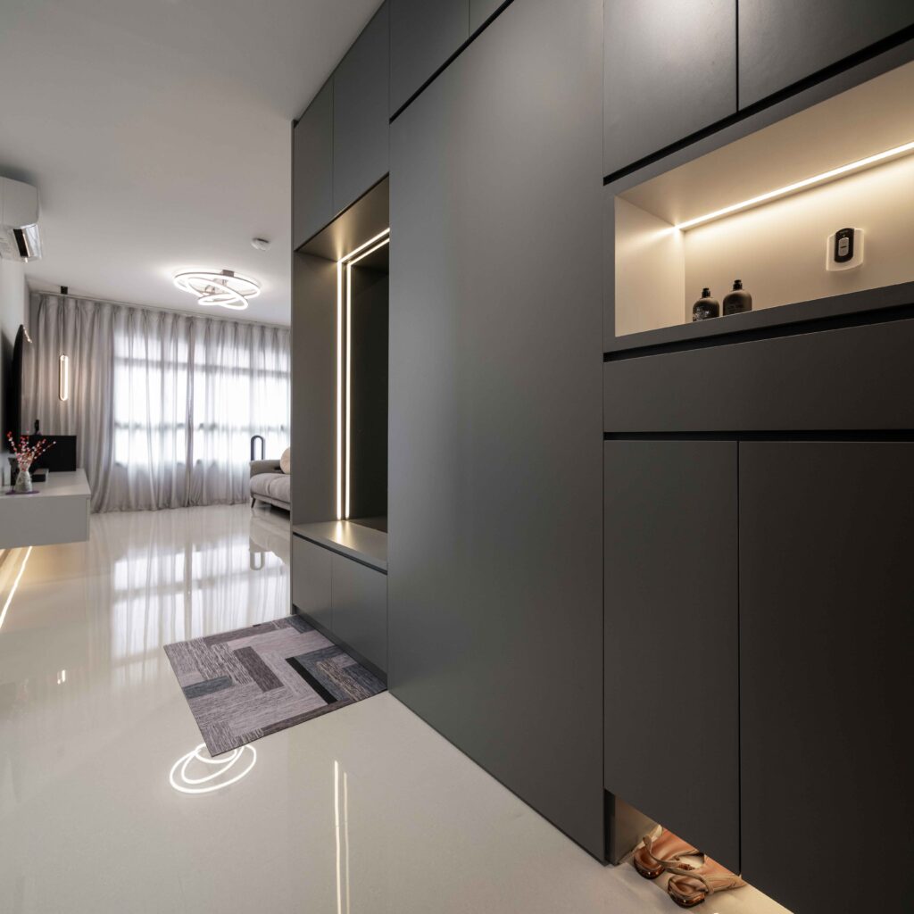 Modern HDB shoe cabinet with integrated lighting | Design 2B