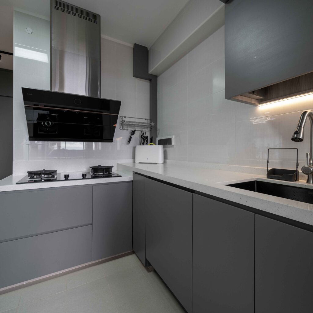 Dark Minimalist Kitchen Island Design by Design 2B 267A Kim Keat