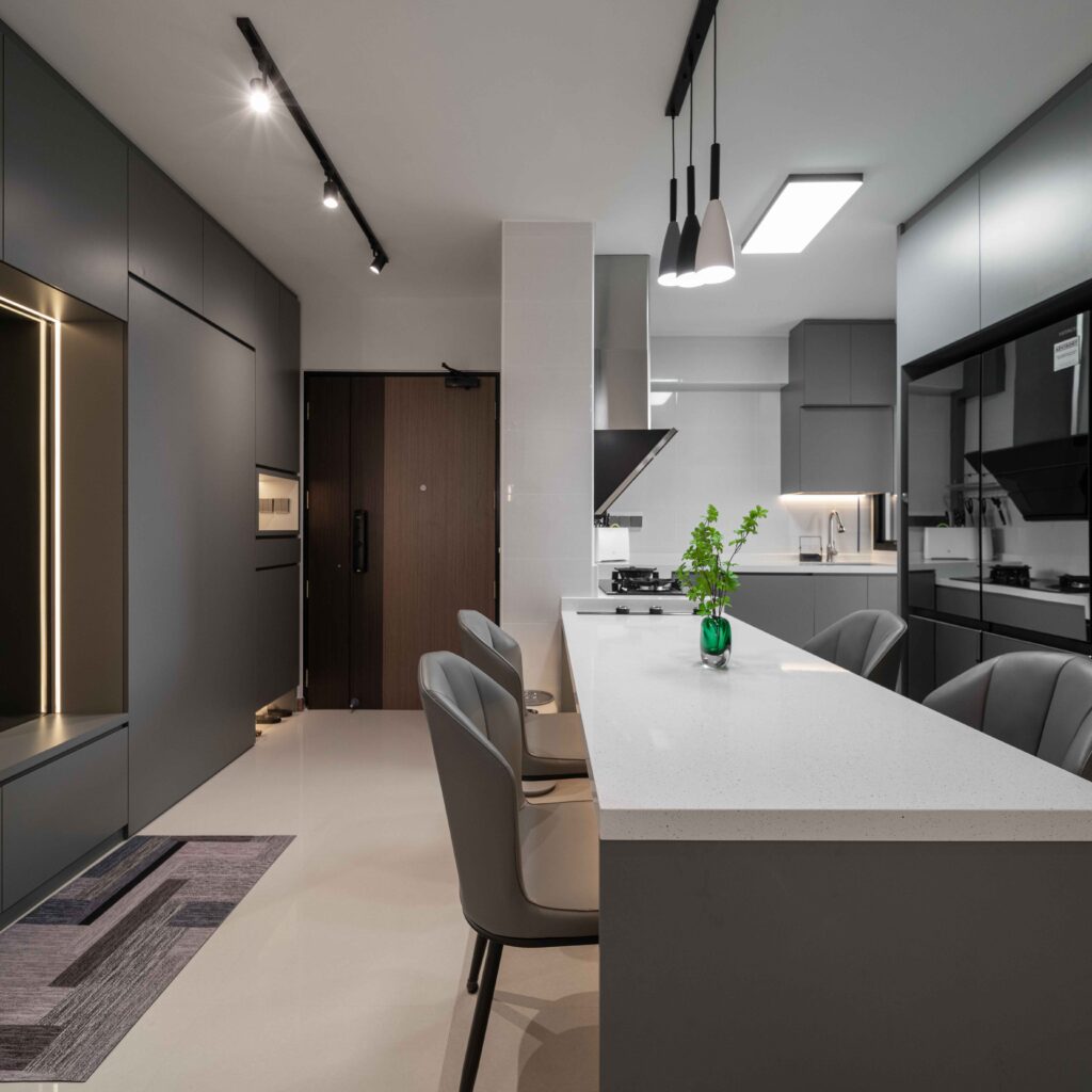 Dark Minimalist Kitchen Island Design by Design 2B 267A Kim Keat