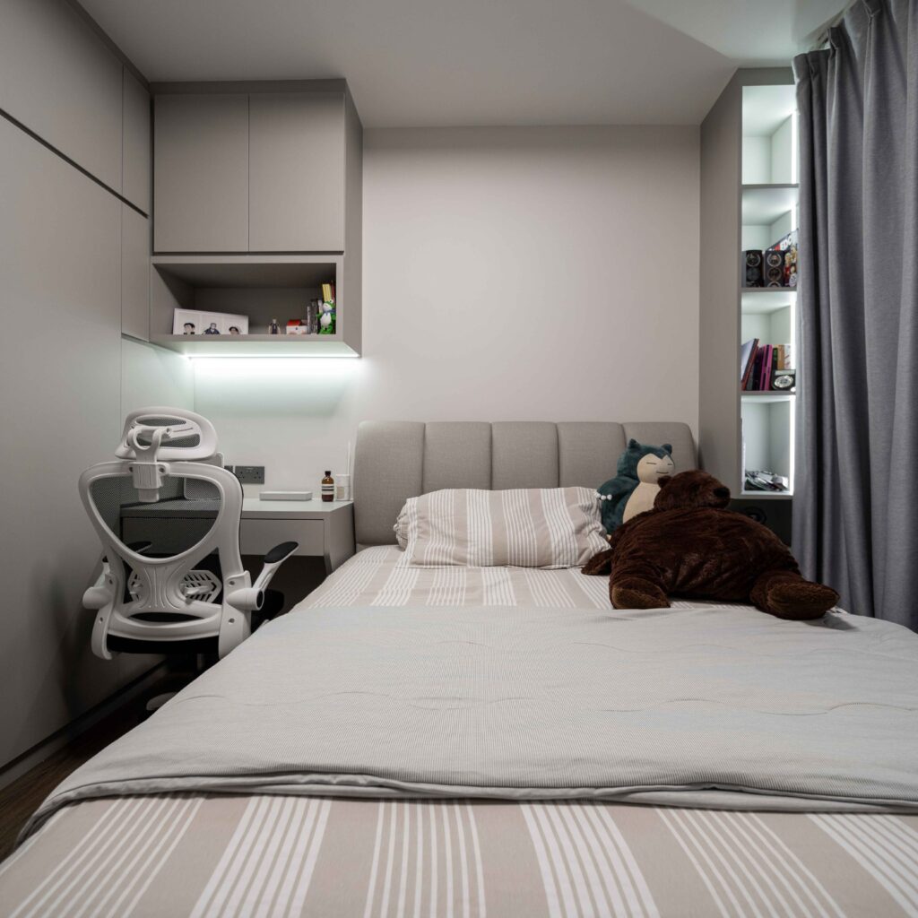 Modern HDB Bedroom with Custom Study Desk by Design 2B