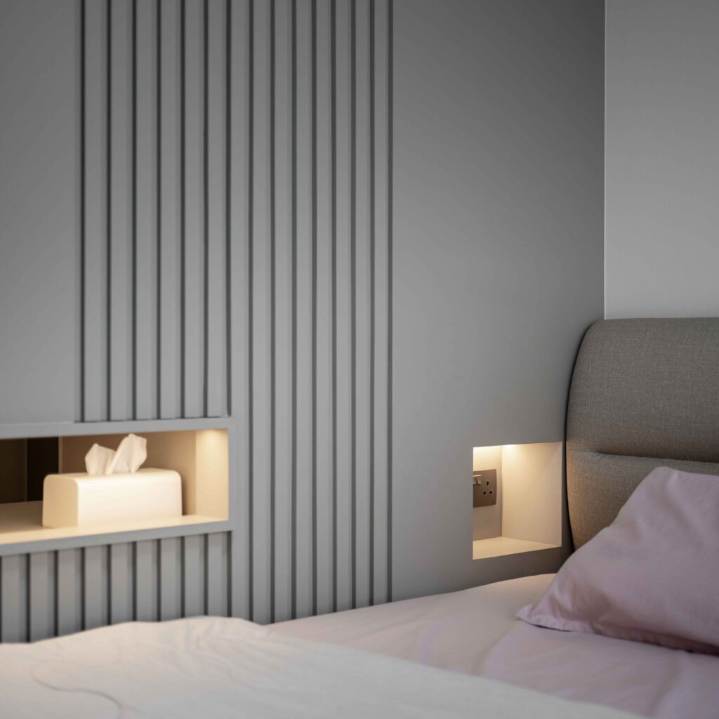 Modern Custom Bedroom Feature Wall with LED Lighting Design by Design 2B 267A Kim Keat