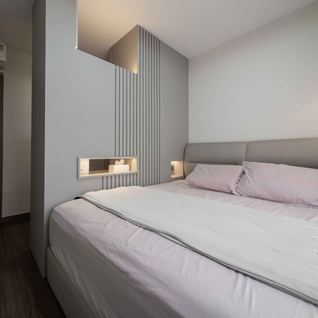 Modern Minimalist Bedroom Feature Wall Design by Design 2B