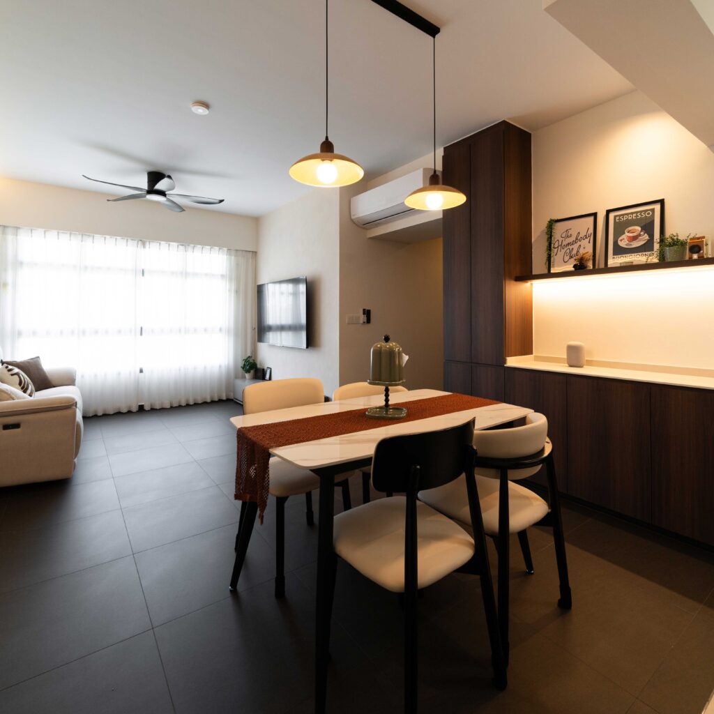 Contemporary dining room interior design for 380A Canberra Drive BTO renovation project by Design 2B Singapore